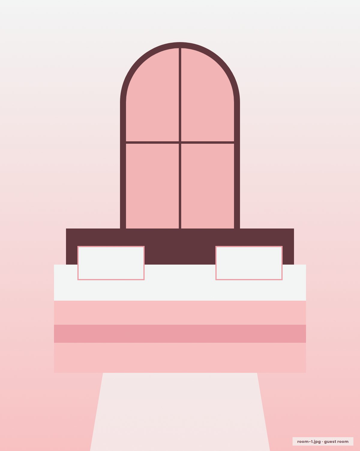 Guest room with an arched window and plush bedding